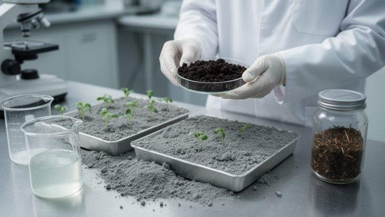 Manure and chia mucilage reshape lunar and martian regolith simulants in lab tests