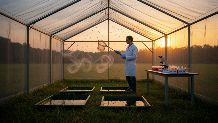 Bacterial symbiont Chromobacterium anophelis disrupts mosquito swarming and mating in semi-field tests