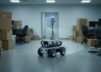 Simulated Robot Navigates Cluttered Space with Theta* Planning and LIDAR Mapping
