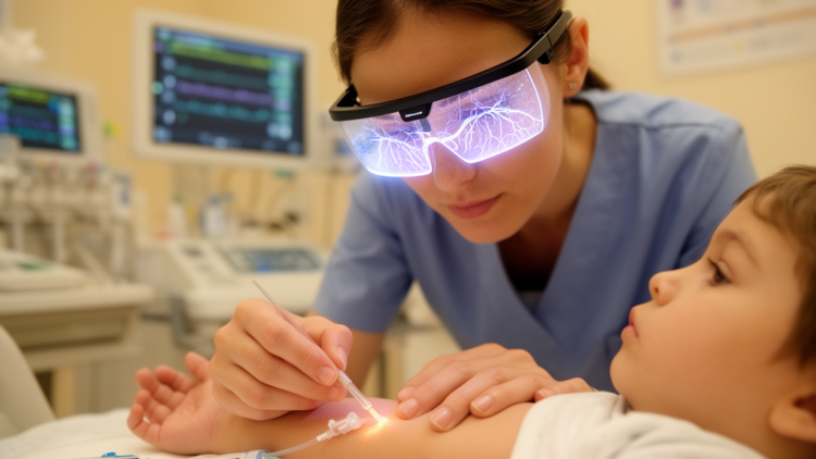 Smart Glasses With Wireless Ultrasound Boost First-Try Artery Catheterization in Children