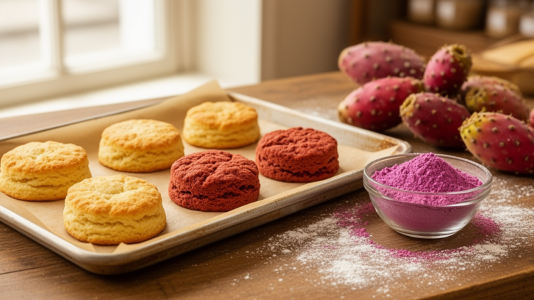 Prickly pear pomace powder darkens biscuits and boosts their antioxidants