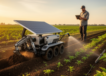 Solar-powered farm robot digs, sows, waters and cuts crops under remote IoT control