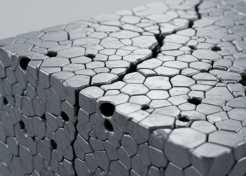 Voids and grain structure jointly weaken nanocrystalline steel in simulations