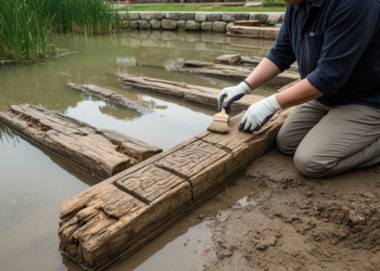 Eighth-century pond timbers from a Korean royal garden show signs of reuse