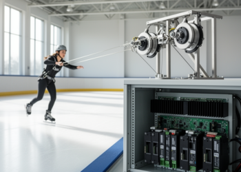 Hysteretic controller cuts switching wear in skating-training cable robot drives