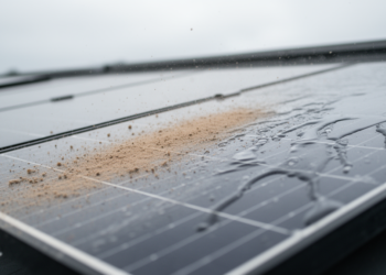 Wind and Rain Clean Solar Panels Differently Depending on the Particle Type