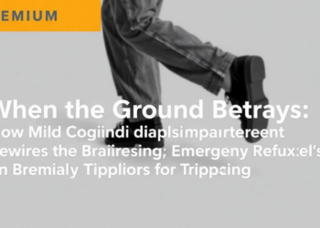 When the Ground Betrays: How Mild Cognitive Impairment Rewires the Brain’s Emergency Reflexes for Tripping