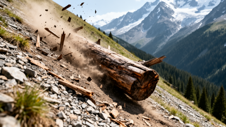 When Deadwood Attacks: Simulating Sliding Logs That Race Down Mountain Slopes