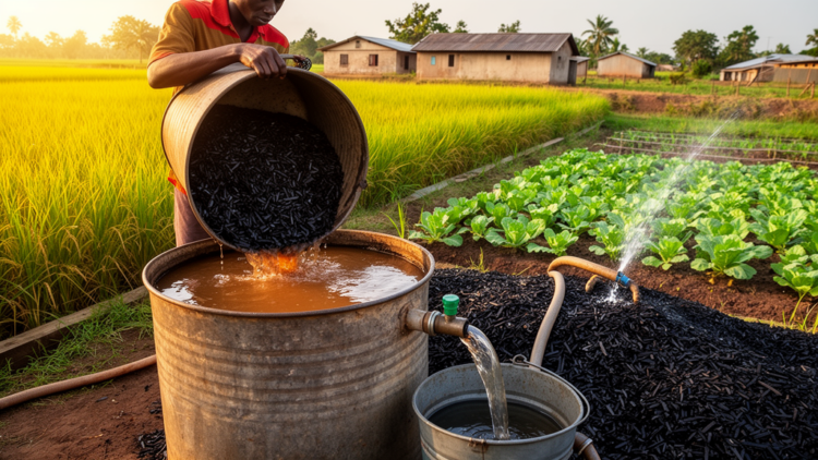 Rice Husk Biochar Filters Wastewater for Farm Irrigation in Ghana