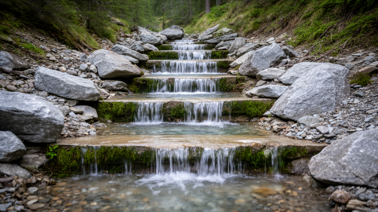 Mountain stream staircases are neither regular nor random, study finds