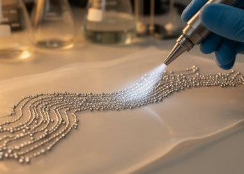 Spray-Printed Liquid Metal Particles Fuse Instantly Into Stretchable Circuits