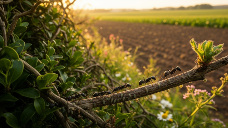 Hedgerows quietly orchestrate ant armies that farm the land for us
