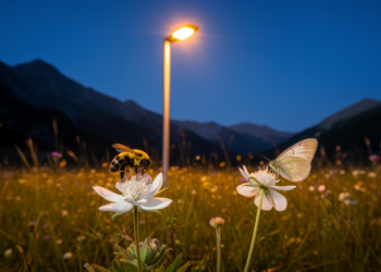 Streetlights Rewire Pollination Networks Day and Night in Alpine Meadows